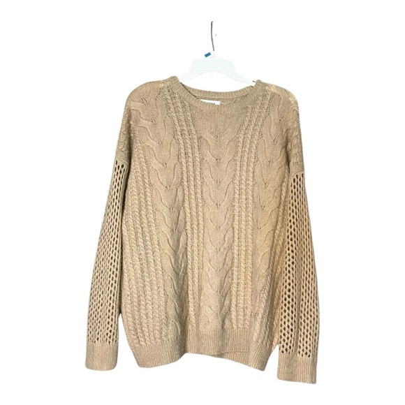 Naadam Open Cable Crewneck Wool & Cashmere Pullover Sweater - Picture 2 of 6